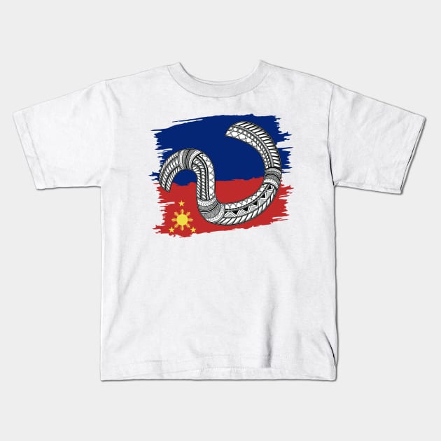 Philippine Flag Tribal line Art / Baybayin word WA Kids T-Shirt by Pirma Pinas